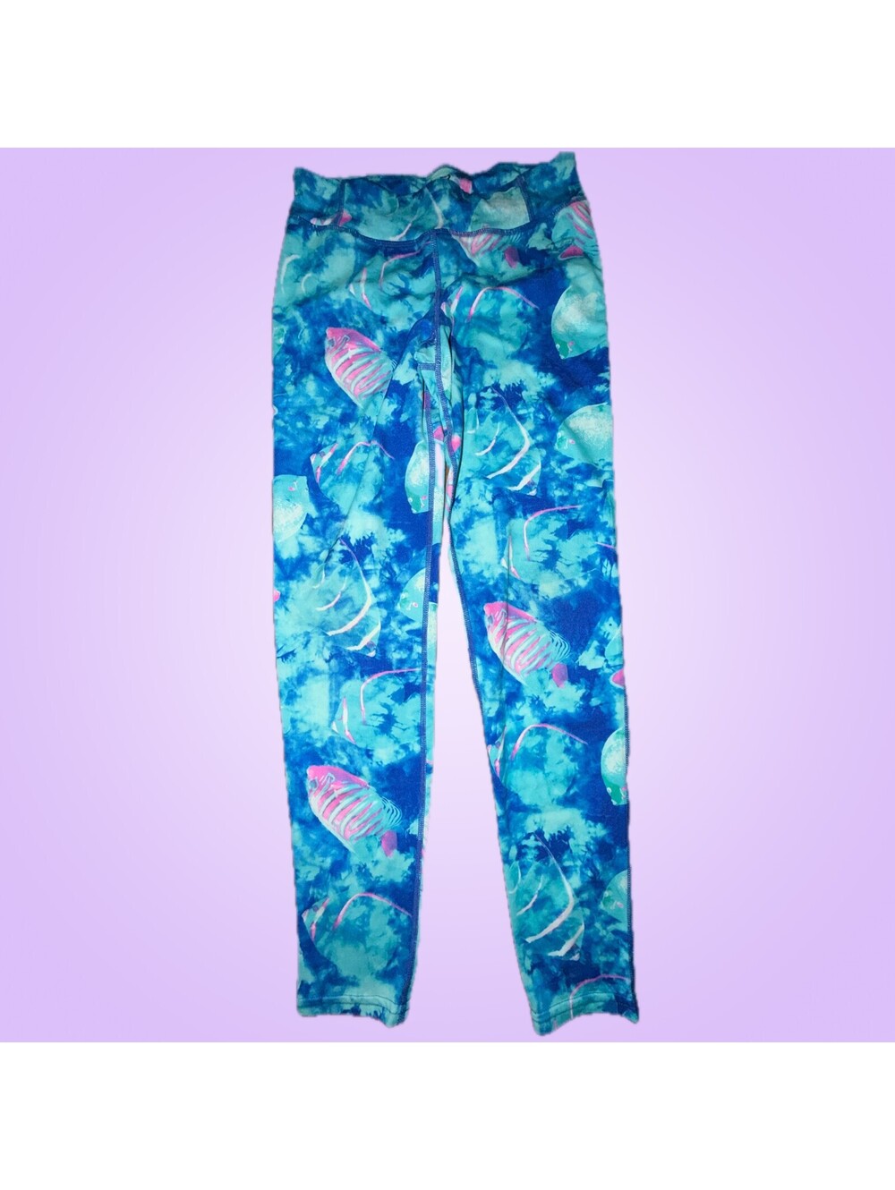 Champion Duo Dry Girls Size L 10/12 Blue Tropical Fish Athletic Leggings
